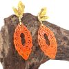18K Gold diamond, red carved Jadeite earring