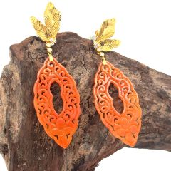 18K Gold diamond, red carved Jadeite earring