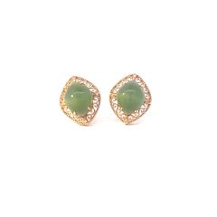 18K gold diamond nephrite cat's eye earrings