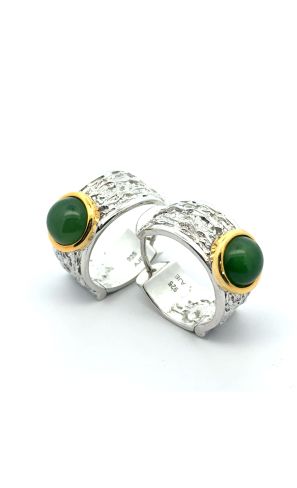 925 Sterling Silver nephrite green jade ear-hoop
