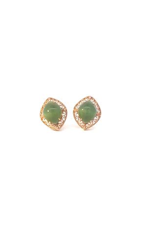 18K gold diamond nephrite cat's eye earrings