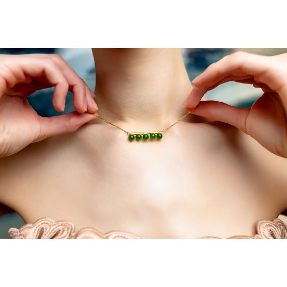 925 纯银配软玉珠金色项链, 4 image