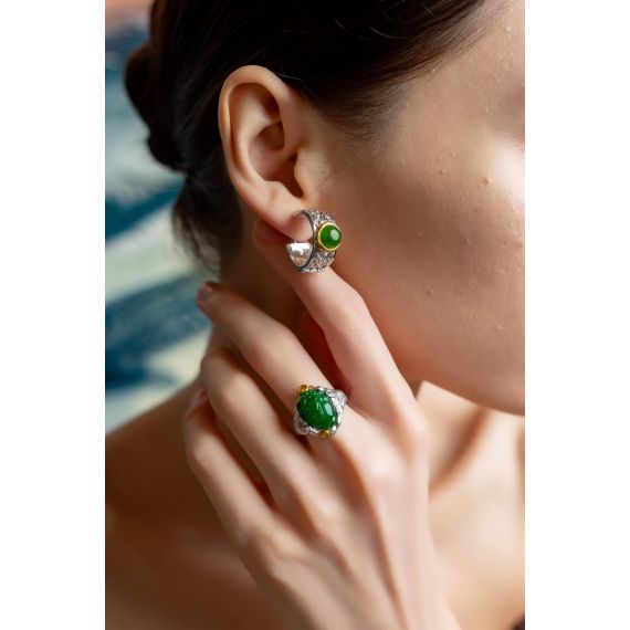 925 纯银绿色软玉耳圈, 3 image