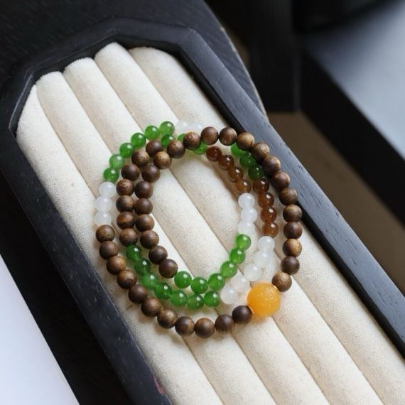 Hetian jade multicolored 6mm three-wrap bracelet/necklace, 2 image