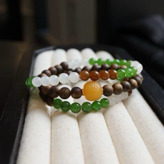 Hetian jade multicolored 6mm three-wrap bracelet/necklace, 3 image