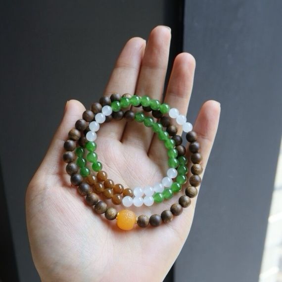 Hetian jade multicolored 6mm three-wrap bracelet/necklace, 4 image