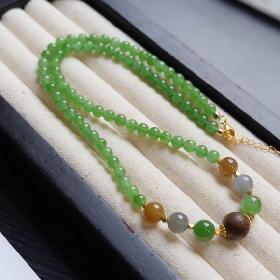 Hetian Jade Jasper 5mm Necklace, 2 image