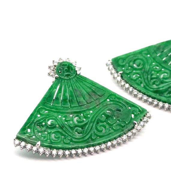 18k White gold jadeite and diamond earring, 5 image