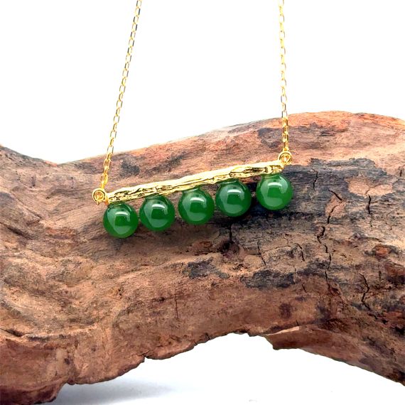 925 sterling silver with nephrite beads gold color necklace, 4 image