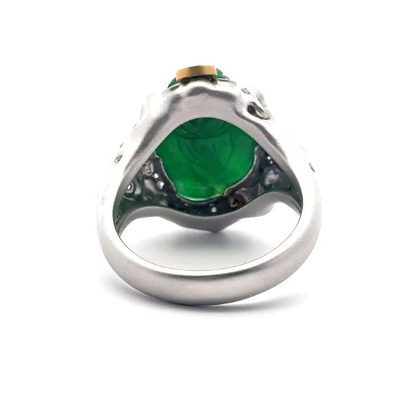 18k white gold and yellow gold green jadeite ring, 3 image