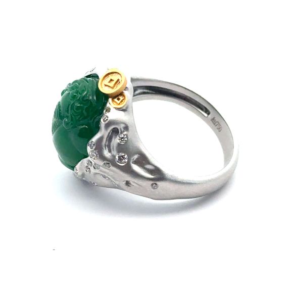 18k white gold and yellow gold green jadeite ring, 4 image