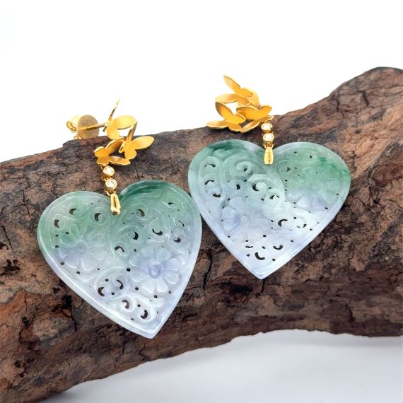 18k yellow gold tri-color of jadeite earring, 2 image