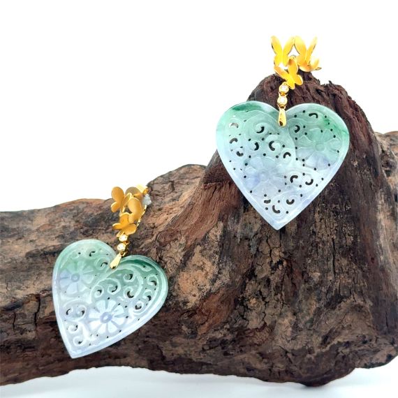 18k yellow gold tri-color of jadeite earring, 3 image