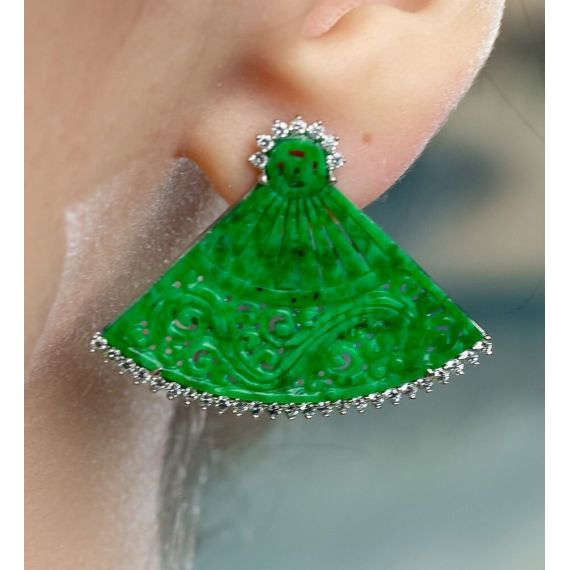 18k White gold jadeite and diamond earring, 4 image
