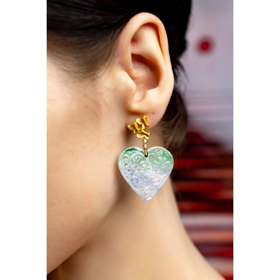 18k yellow gold tri-color of jadeite earring, 5 image
