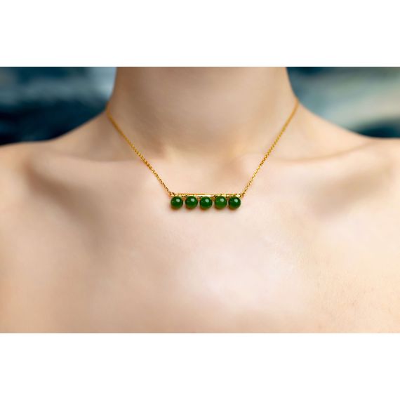 925 sterling silver with nephrite beads gold color necklace, 3 image