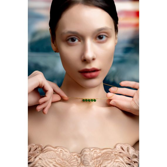 925 sterling silver with nephrite beads gold color necklace, 2 image