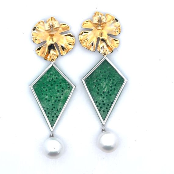 18k gold jadeite and cultured pearl earring, 2 image