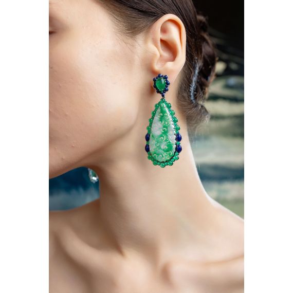 18k white gold bicolor jadeite and gem-stones dangle earring, 3 image
