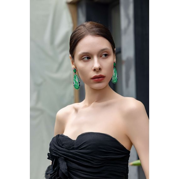 18k white gold bicolor jadeite and gem-stones dangle earring, 4 image