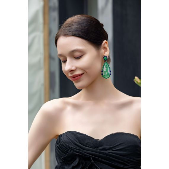 18k white gold bicolor jadeite and gem-stones dangle earring, 5 image