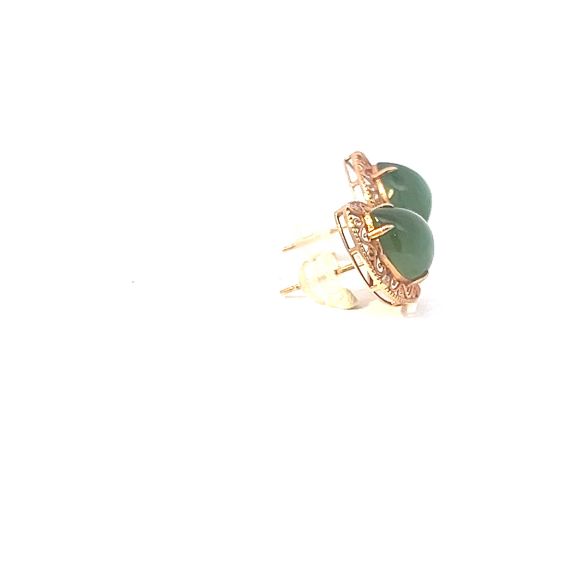 18K gold diamond nephrite cat's eye earrings, 2 image