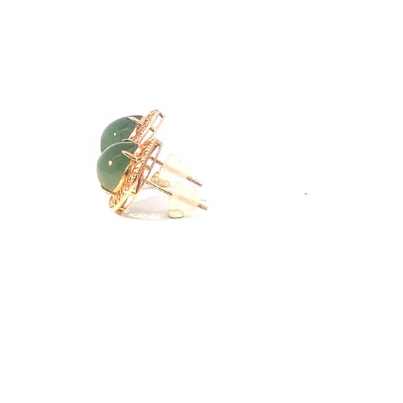 18K gold diamond nephrite cat's eye earrings, 3 image