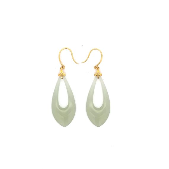 18K yellow gold nephrite Jade Earrings, 2 image